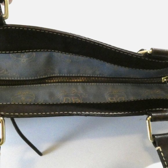 Dooney & Bourke Satchel Blue Denim DB Saddlebag Logo Handbag Leather Trim Purse - Picture 6 of 16